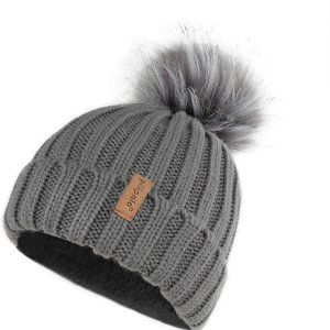 Pilipala Womens Knit Beanies Hats with Fur Pom Bobble Hat NWT